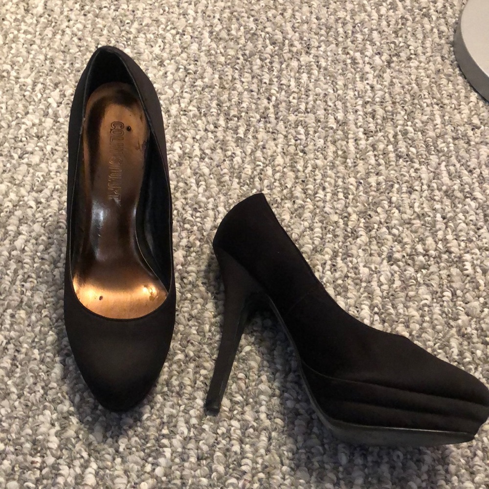 Black satin dress heel shoes